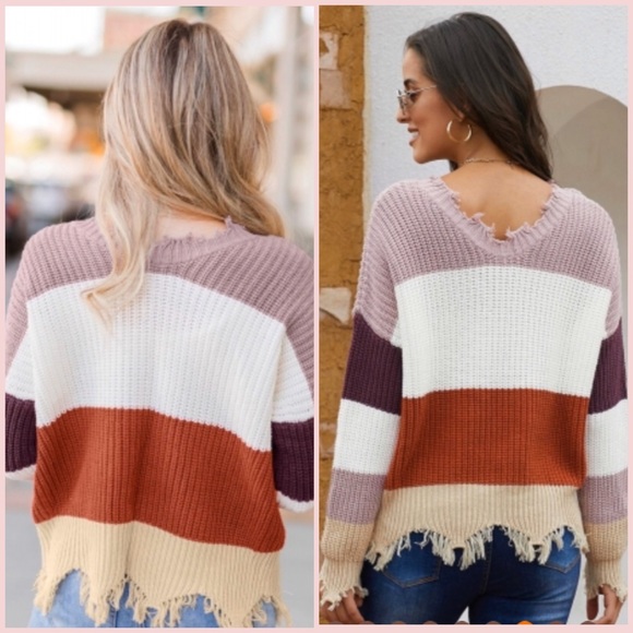 1 Left: XLs Dusty 🌹 ColorBlock Distressed Sweater - Picture 3 of 7